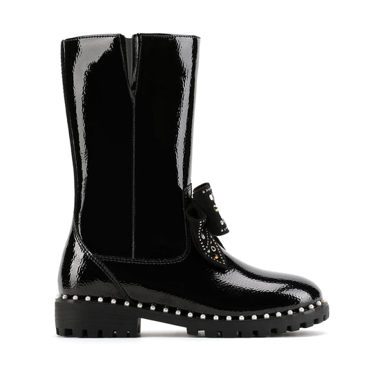 Kensington High Leg Bow Boot  - Big Kid Black Patent