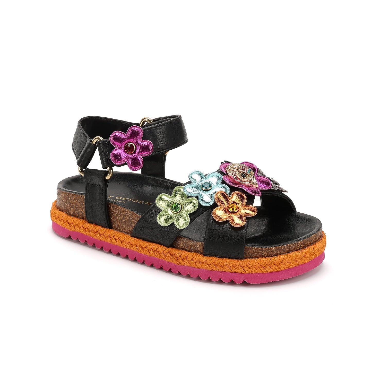 Mini Kensington Flower Sandal  - Big Kid Black Multi