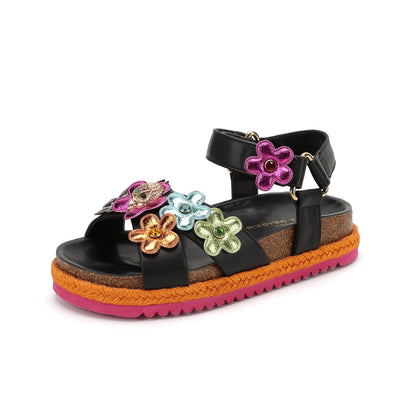 Mini Kensington Flower Sandal  - Big Kid Black Multi