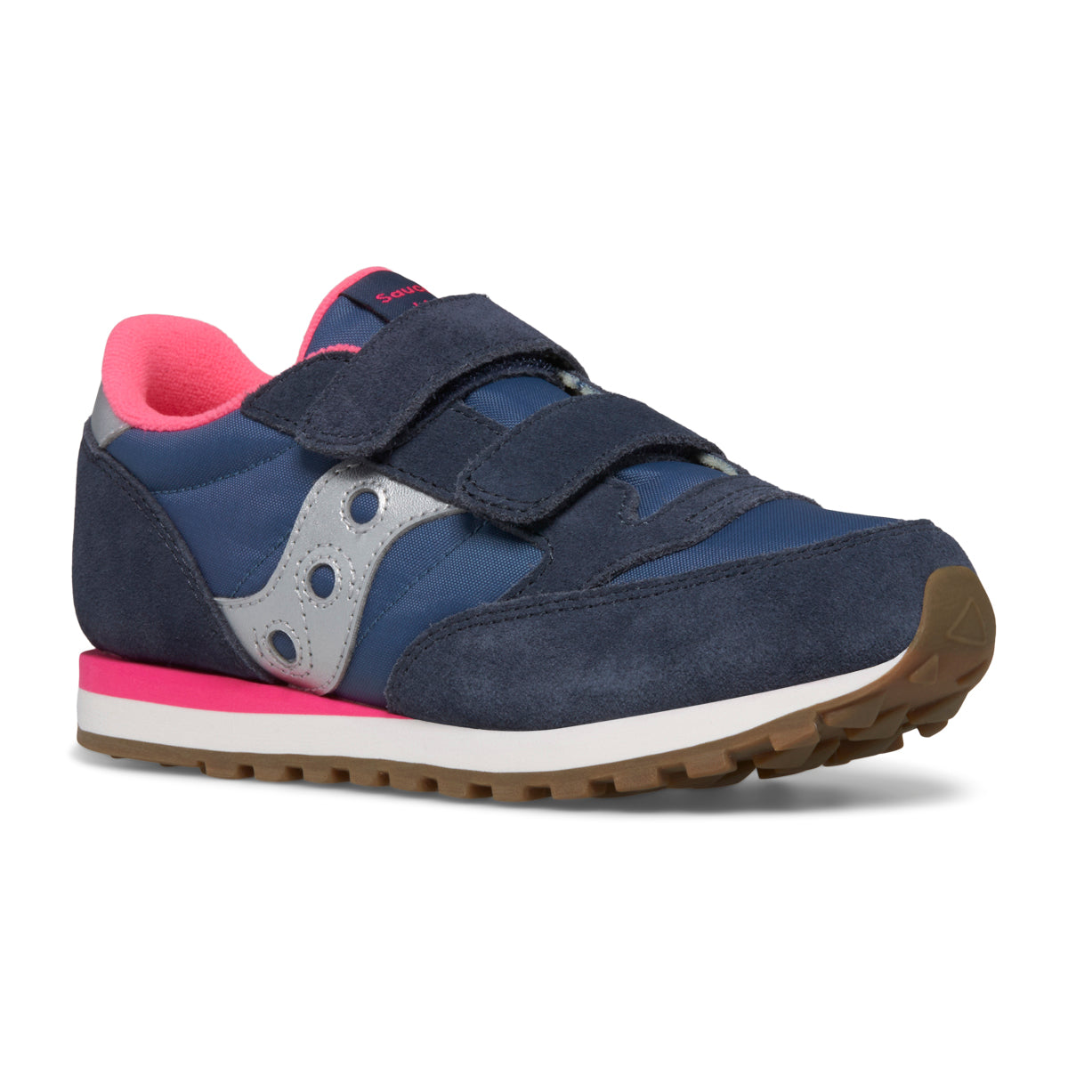 Jazz Double Hook & Loop Sneaker - Big Kid Navy/Silver/Pink