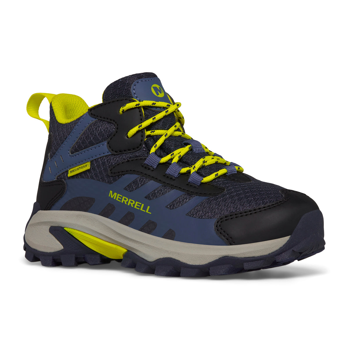 Moab Speed 2 Mid Waterproof Hiker - Big Kid Navy/Hi Viz